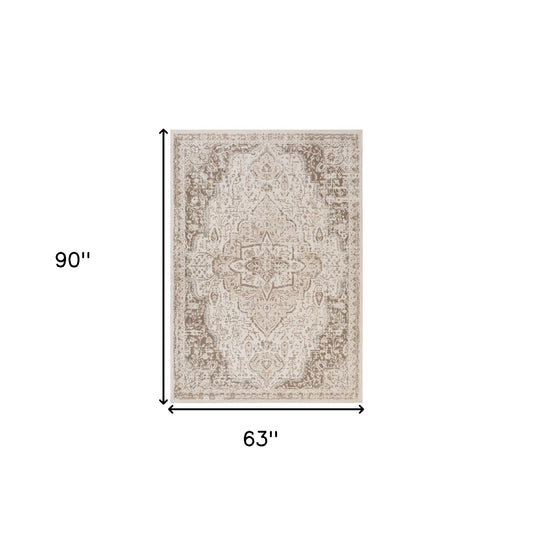 5' x 7' Cream Medallion Power Loom Area Rug