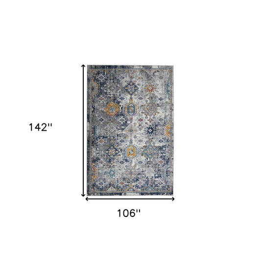 9' x 12' Blue and Orange Geometric Power Loom Area Rug