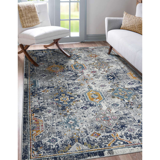 9' x 12' Blue and Orange Geometric Power Loom Area Rug