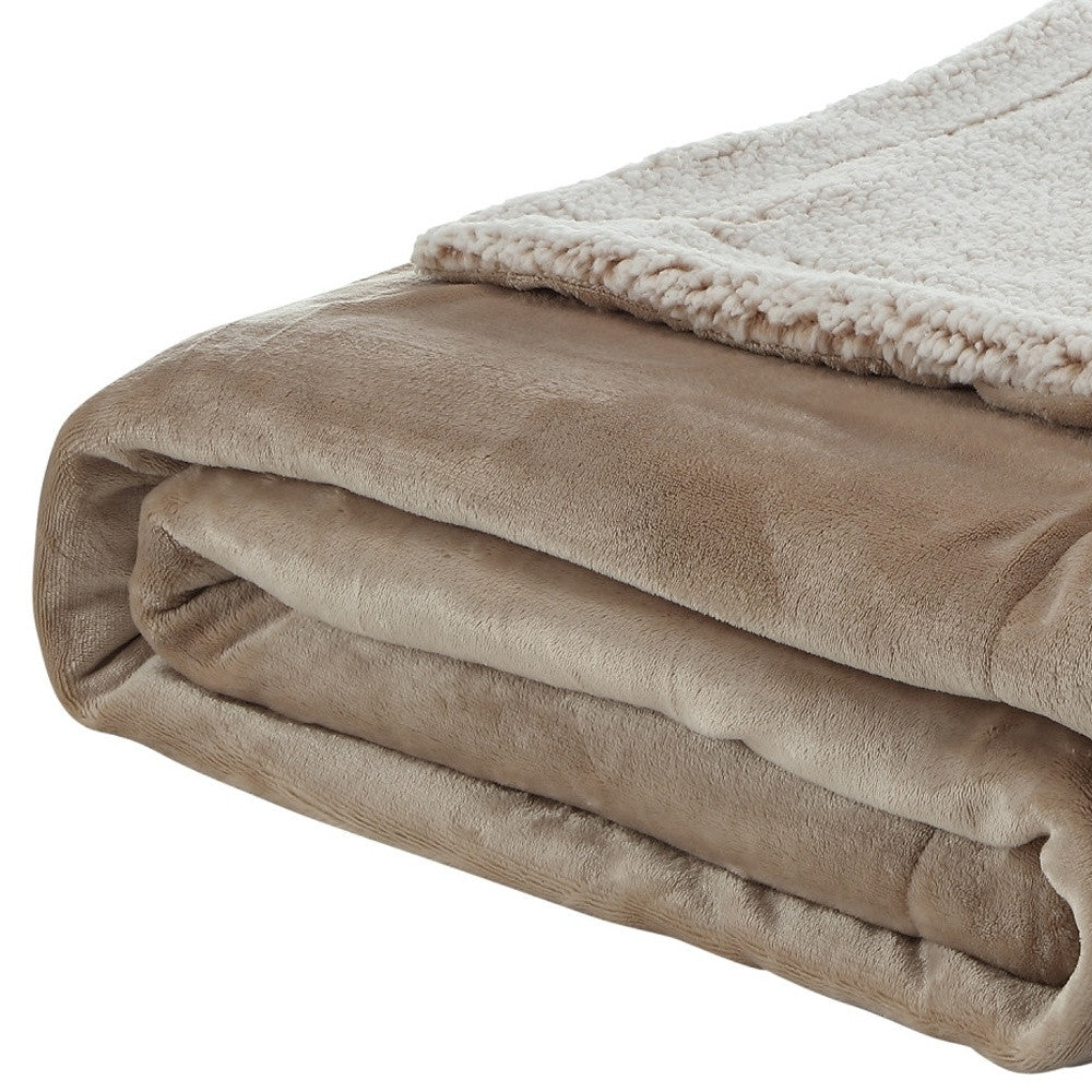 Taupe Knitted PolYester Solid Color Plush Throw Blanket