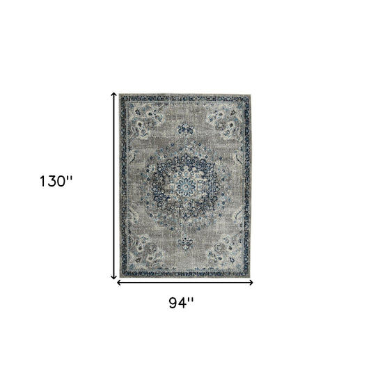 8' x 11' Teal Blue Medallion Power Loom Area Rug