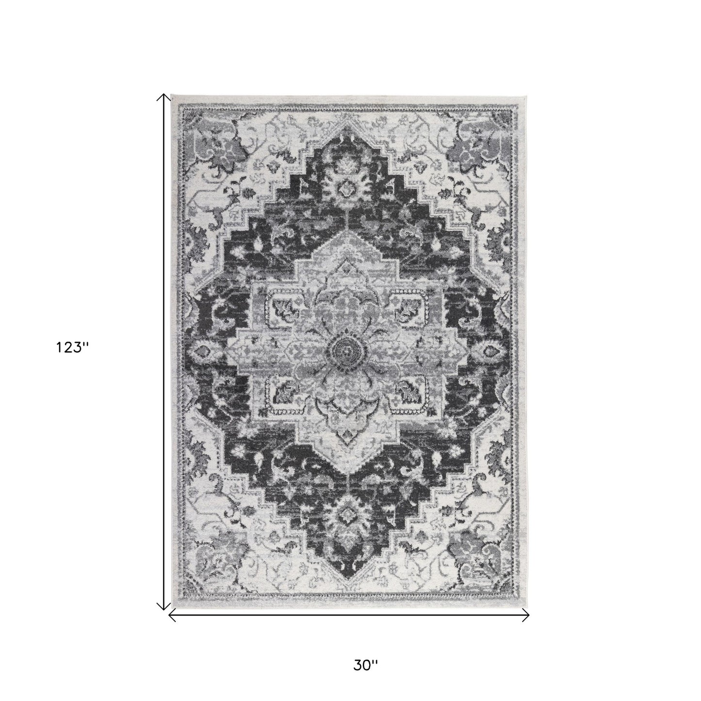 10' Gray Medallion Power Loom Runner Rug