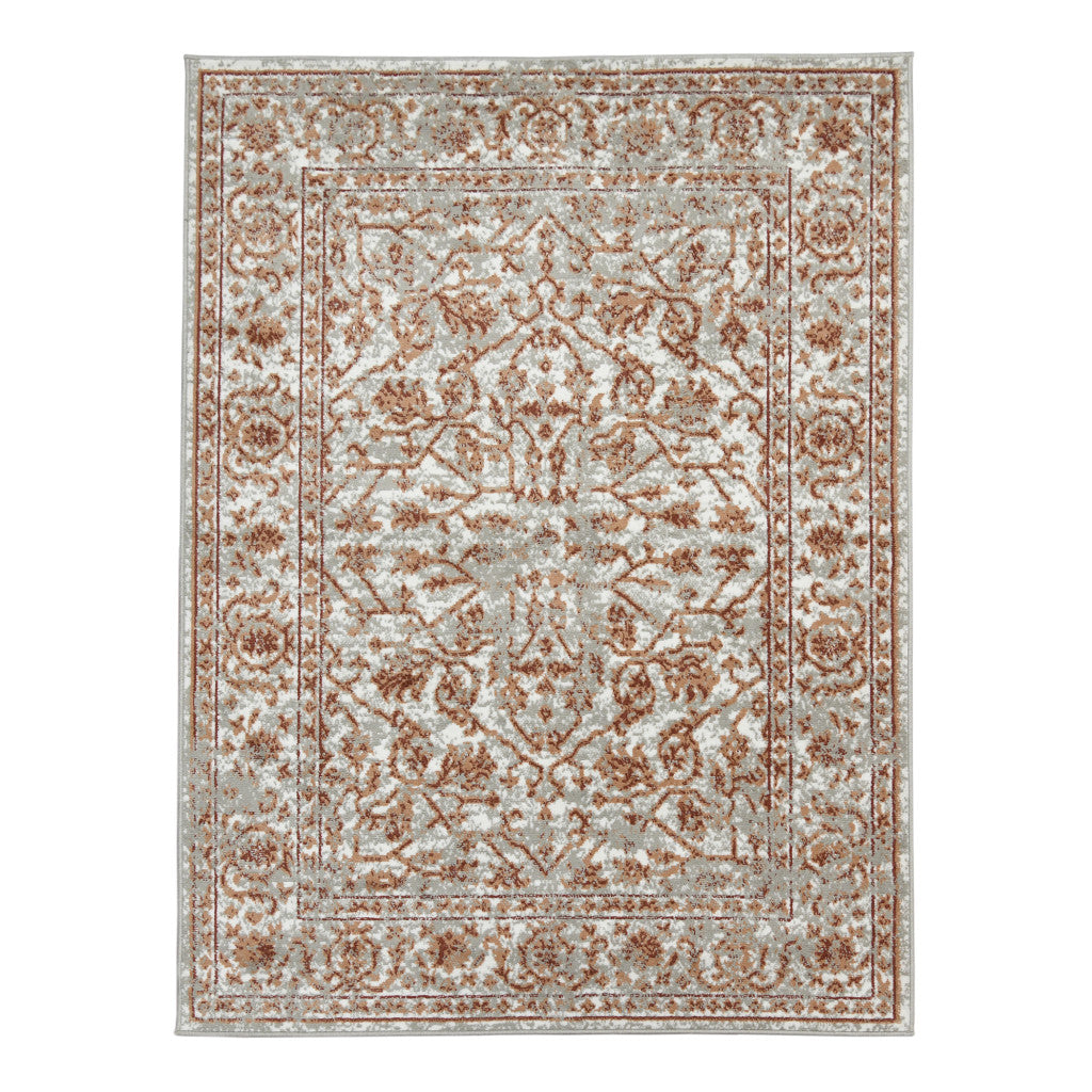 10' Orange Floral Power Loom Runner Rug With Fringe