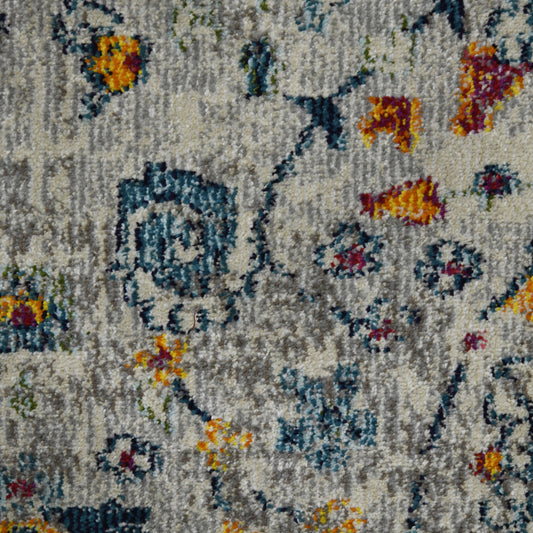 7' Orange and Ivory Round Floral Power Loom Area Rug