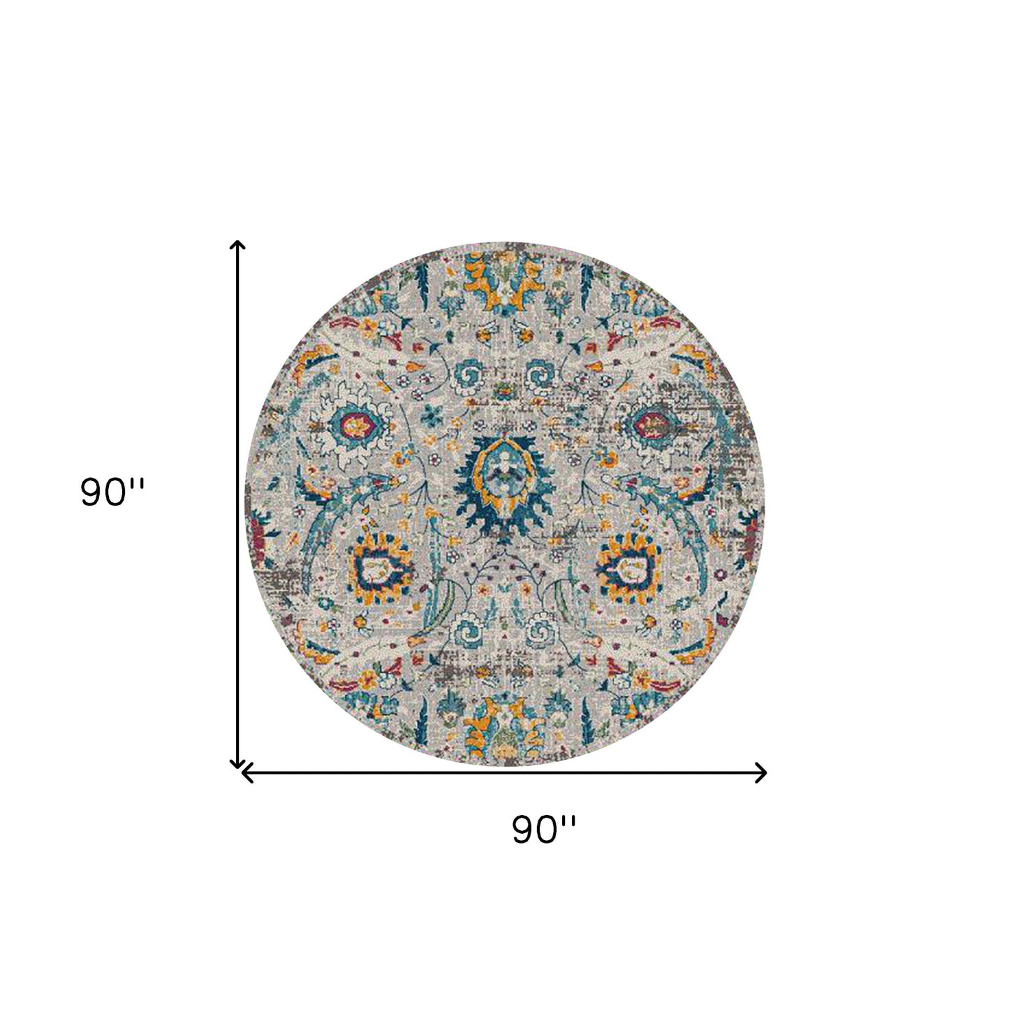 7' Orange and Ivory Round Floral Power Loom Area Rug