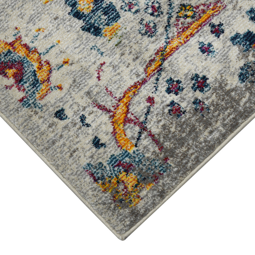 7' Orange and Ivory Round Floral Power Loom Area Rug