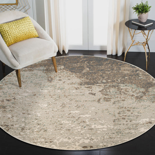 8' Gray Round Abstract Power Loom Area Rug