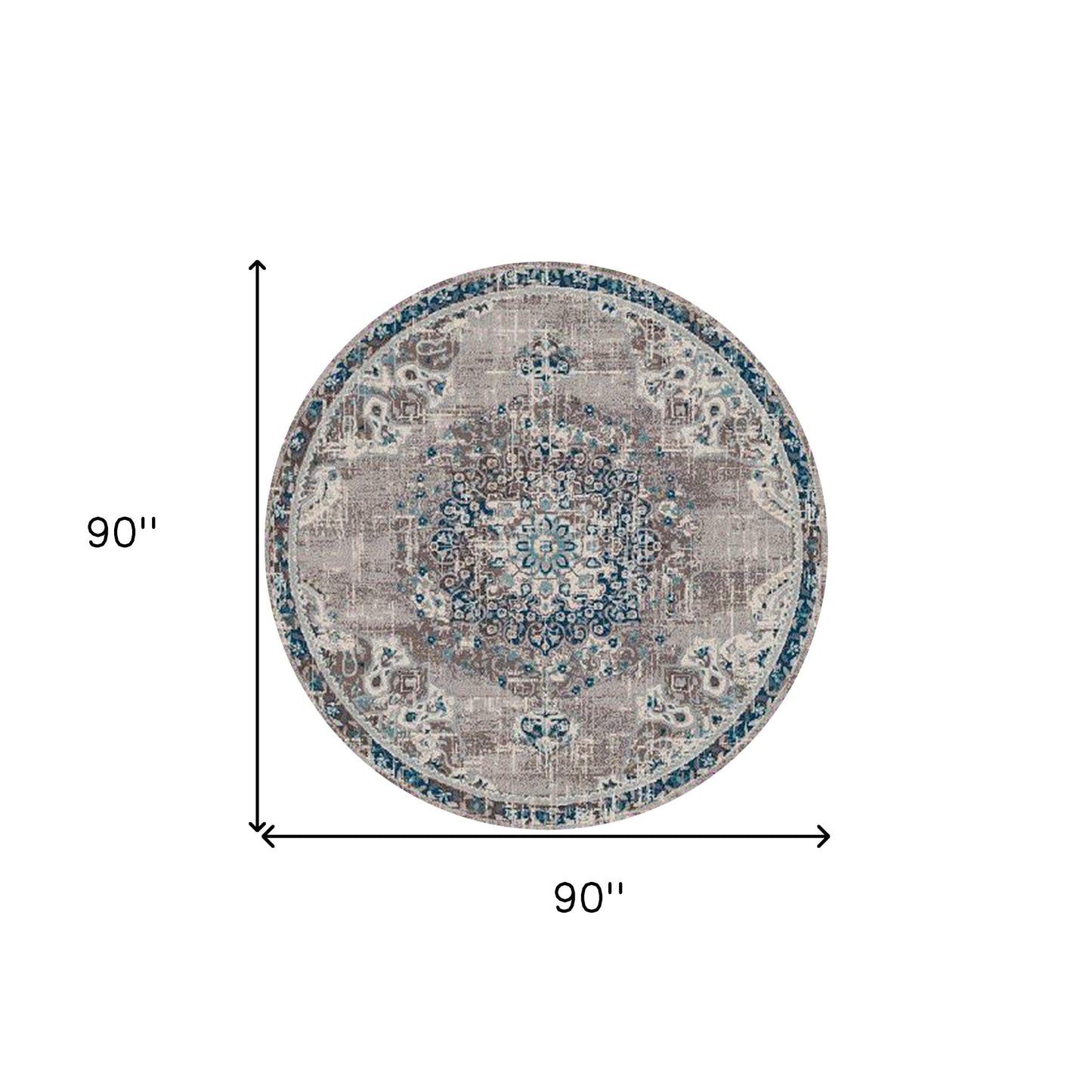 7' Teal Blue Round Medallion Power Loom Area Rug