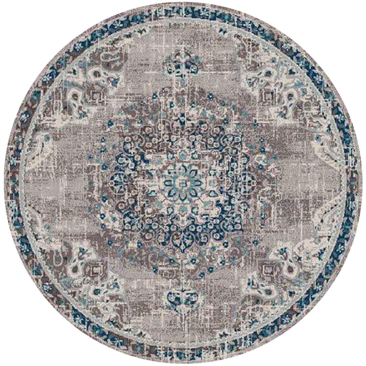 7' Teal Blue Round Medallion Power Loom Area Rug