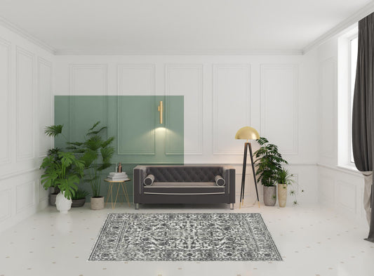 6' x 9' Gray Floral Power Loom Area Rug
