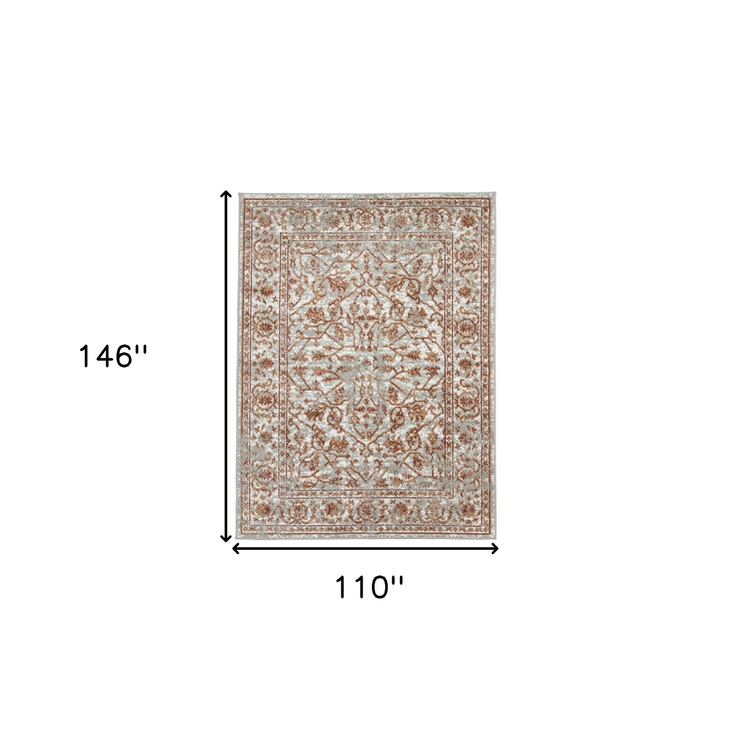 9' x 12' Orange Floral Power Loom Area Rug With Fringe