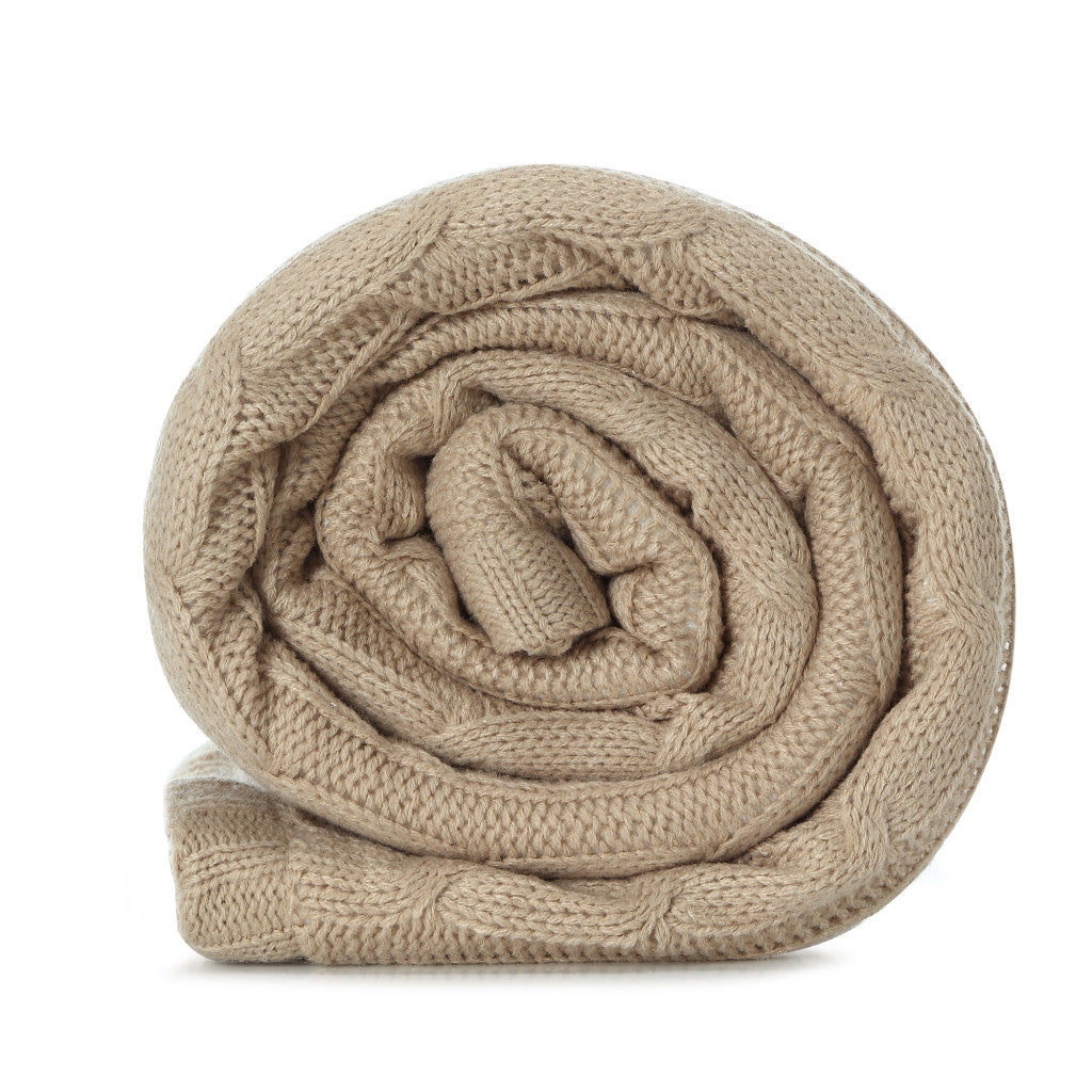 Taupe Knitted Acrylic Solid Color Throw Blanket