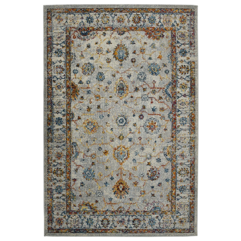 5' x 7' Orange and Ivory Floral Power Loom Area Rug