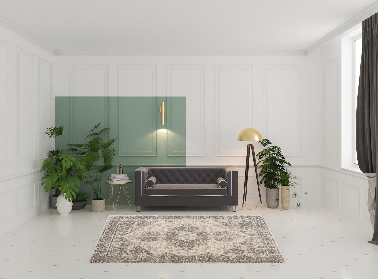 6' x 9' Beige Medallion Power Loom Area Rug