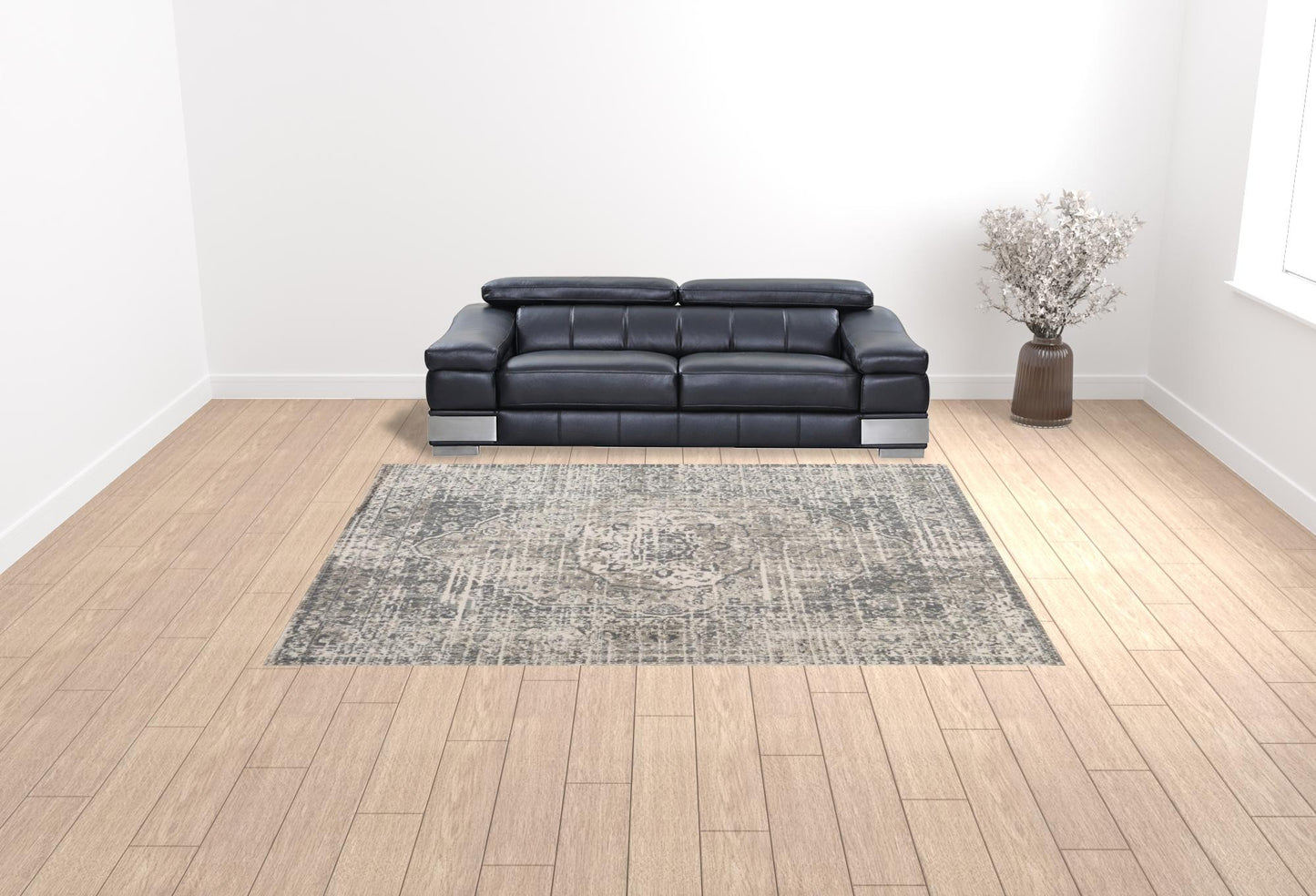 9' x 12' Gray Medallion Power Loom Area Rug