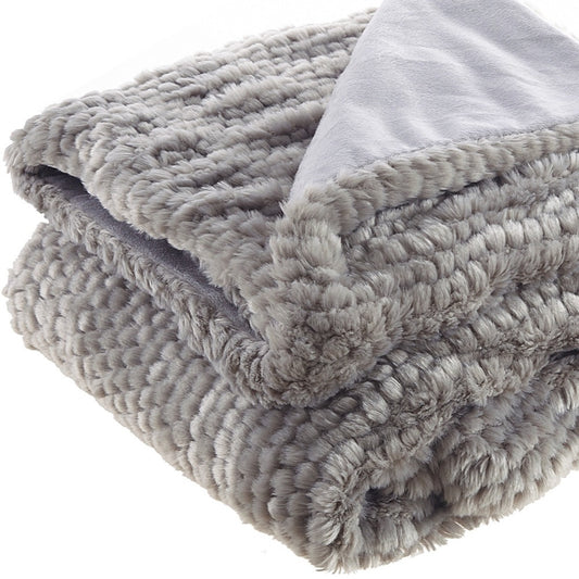 Gray Knitted Acrylic Solid Color Plush Throw Blanket