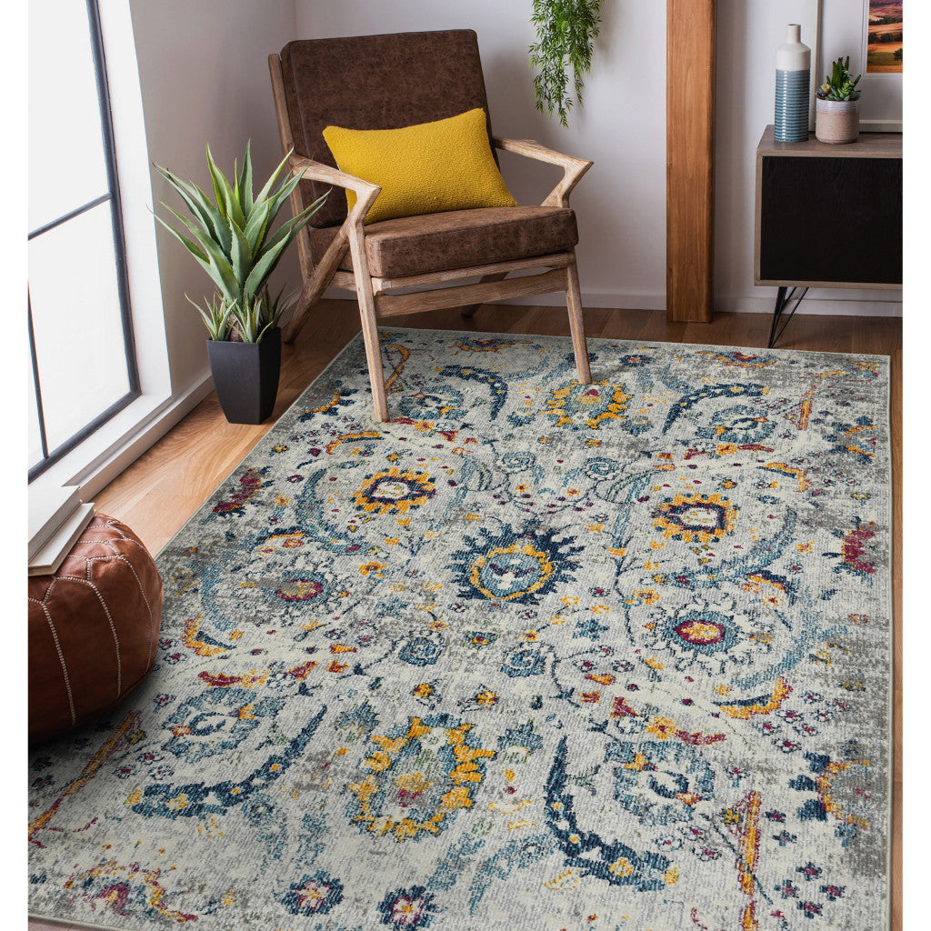 9' x 12' Orange and Ivory Floral Power Loom Area Rug