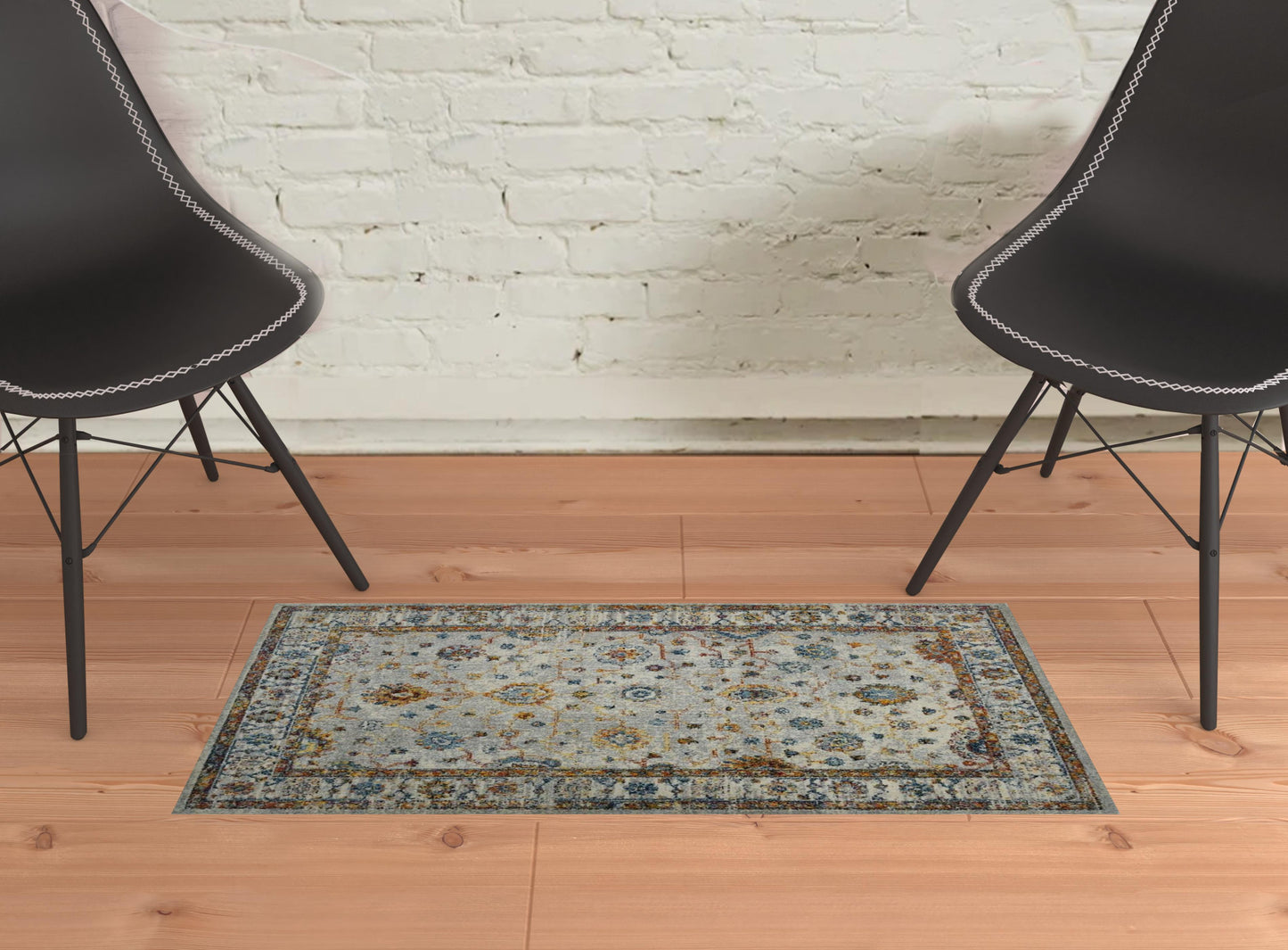 2' x 3' Orange and Ivory Floral Power Loom Area Rug