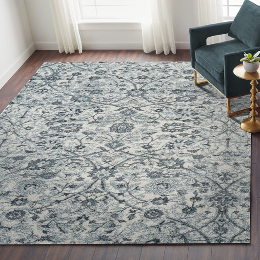 5' x 7' Light Blue Floral Power Loom Area Rug