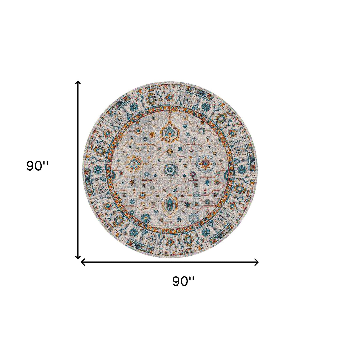 7' Orange and Ivory Round Floral Power Loom Area Rug
