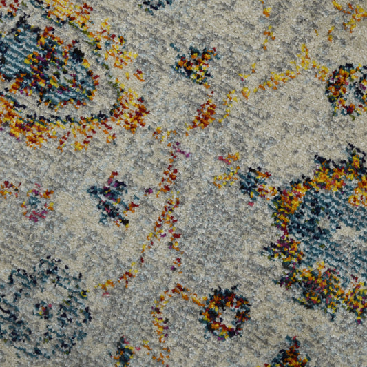 7' Orange and Ivory Round Floral Power Loom Area Rug