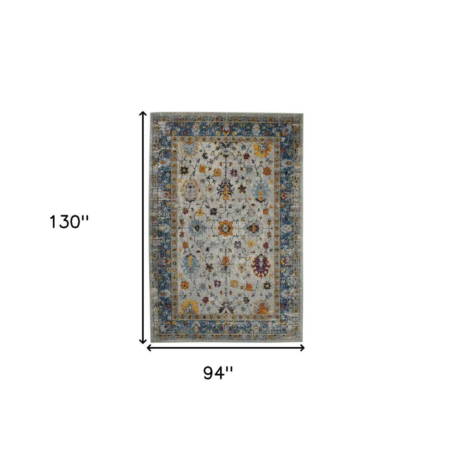 8' x 11' Blue and Orange Floral Power Loom Area Rug