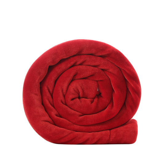 Red Knitted PolYester Solid Color Plush Throw Blanket