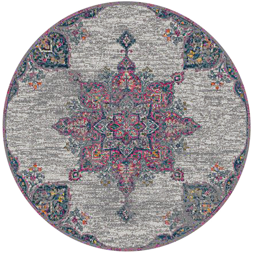7' Pink Round Medallion Power Loom Area Rug