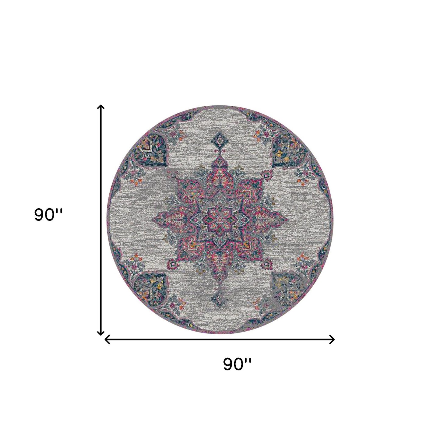 7' Pink Round Medallion Power Loom Area Rug