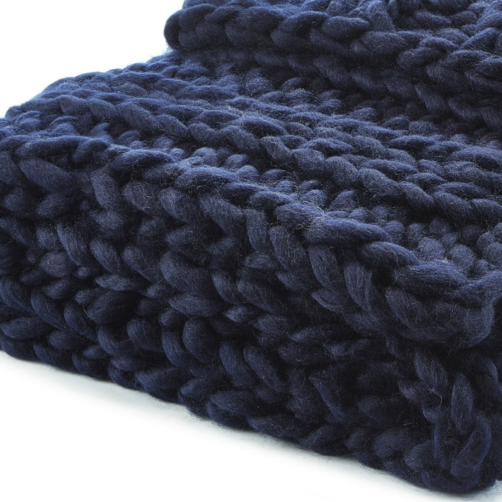 Navy Blue Knitted Polyester Solid Color Throw Blanket