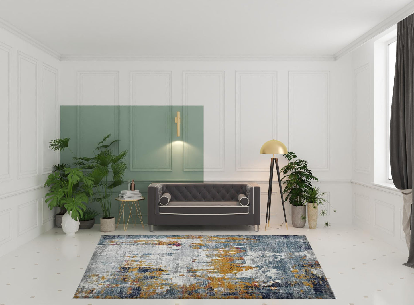 8' x 11' Blue and Orange Abstract Power Loom Area Rug