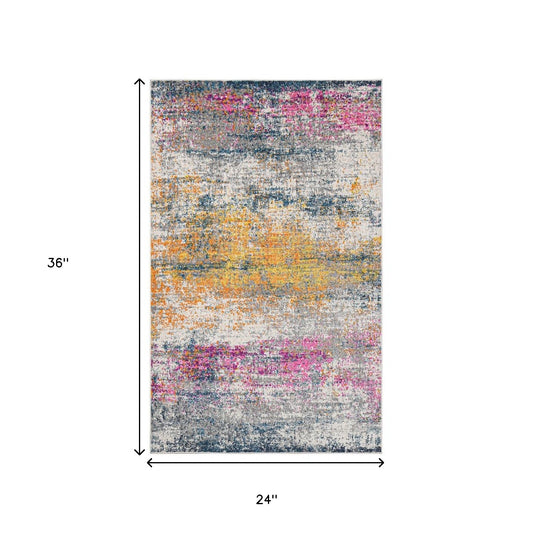 2' x 3' Pink and Orange Abstract Power Loom Area Rug