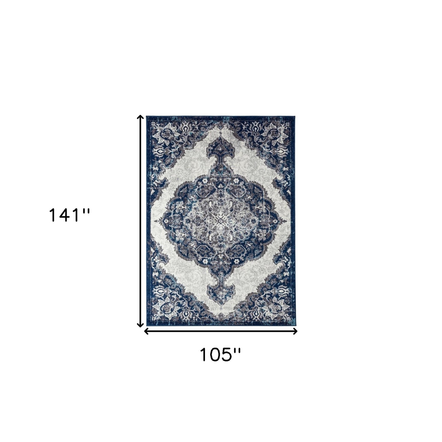 9' x 12' Navy Blue Medallion Power Loom Area Rug