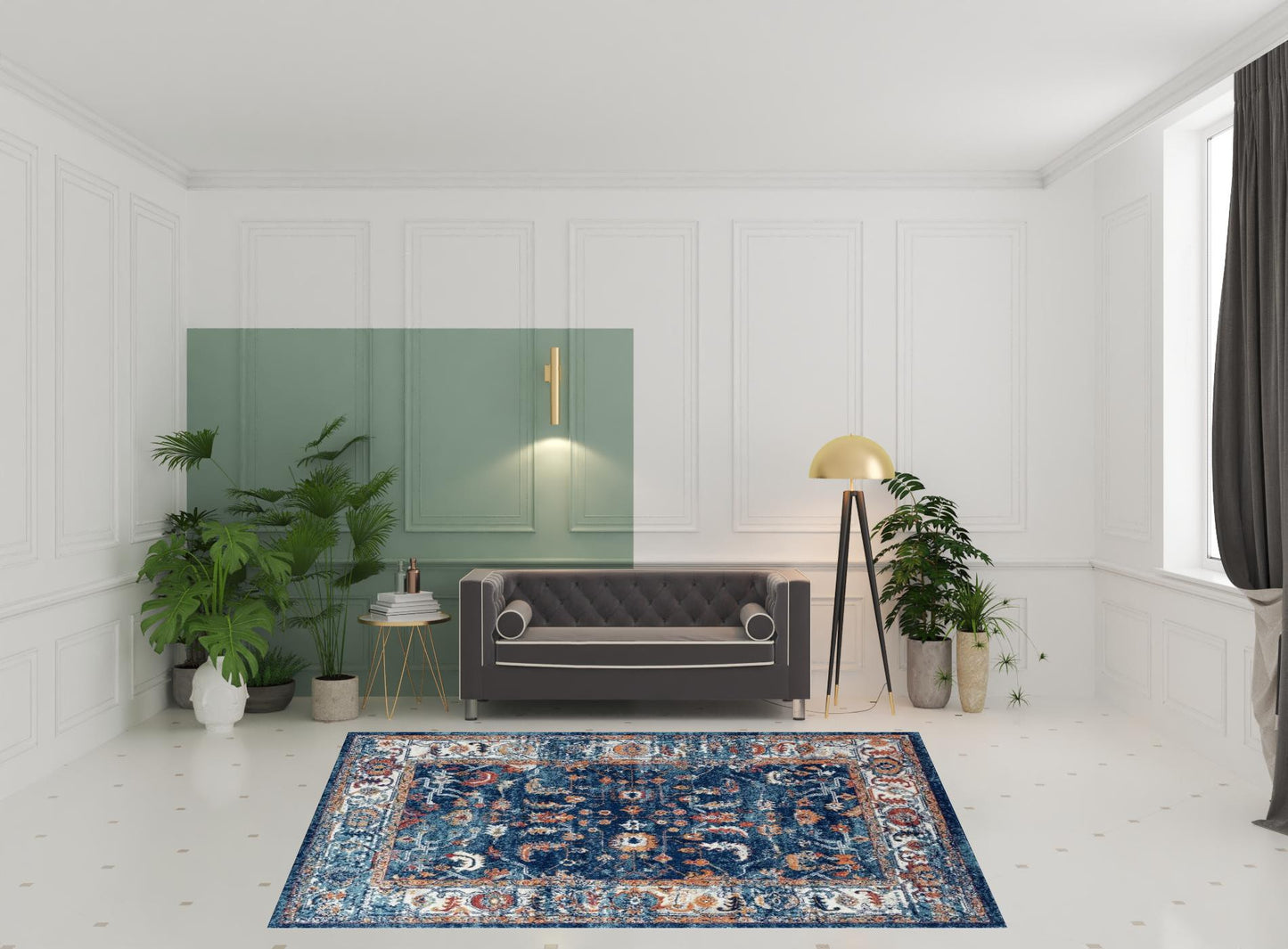 8' x 10' Blue Floral Power Loom Area Rug
