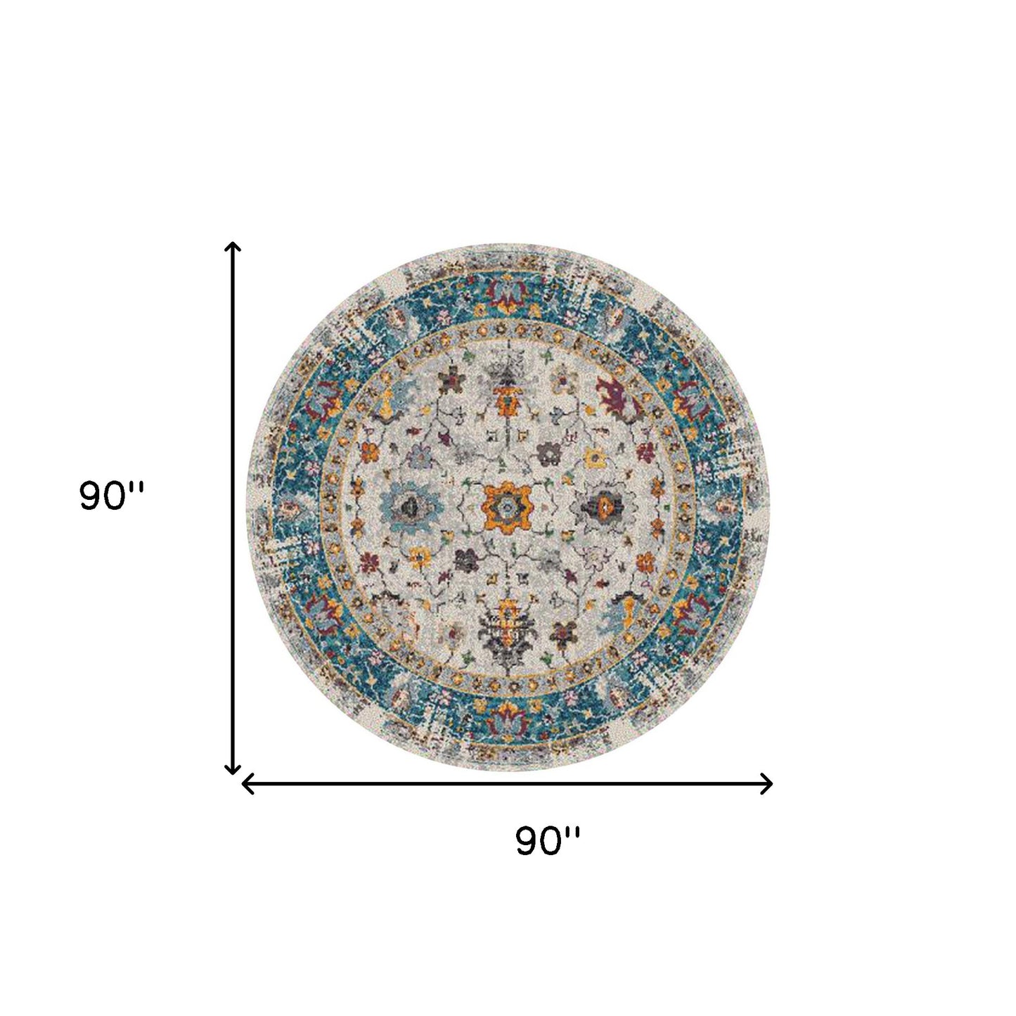 7' Blue and Orange Round Floral Power Loom Area Rug
