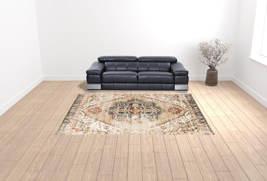 9' x 12' Gold Medallion Power Loom Area Rug