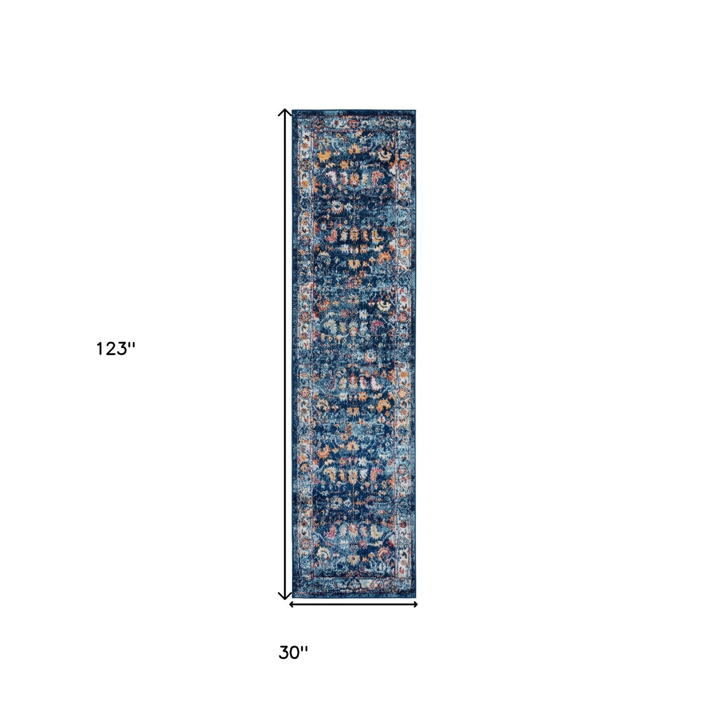 10' Blue and Orange Oriental Power Loom Runner Rug