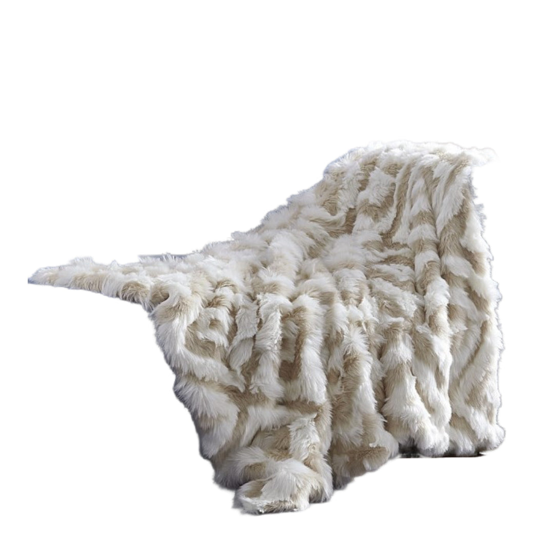 Ivory Knitted Acrylic Geometric Throw Blanket