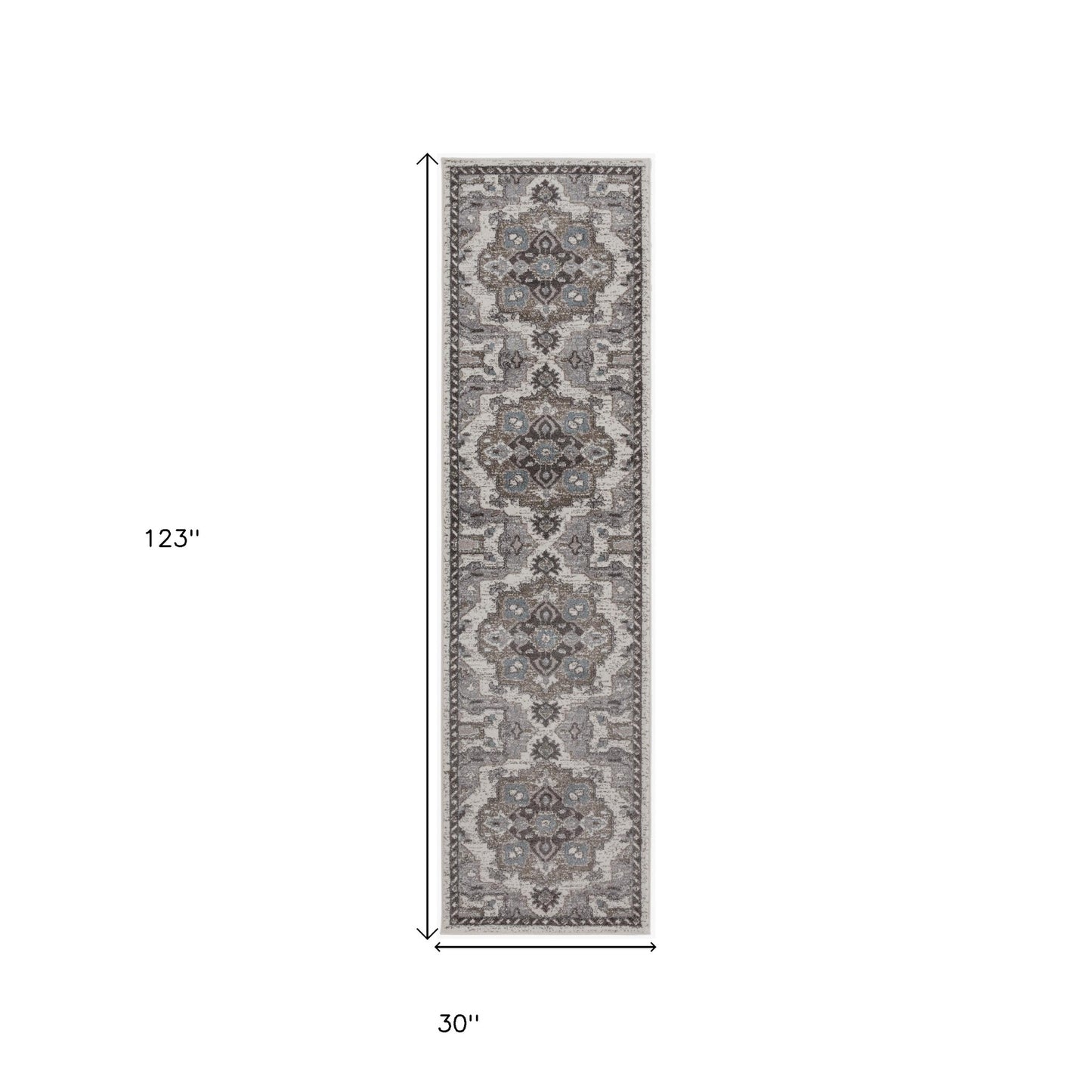 10' Taupe Medallion Power Loom Runner Rug