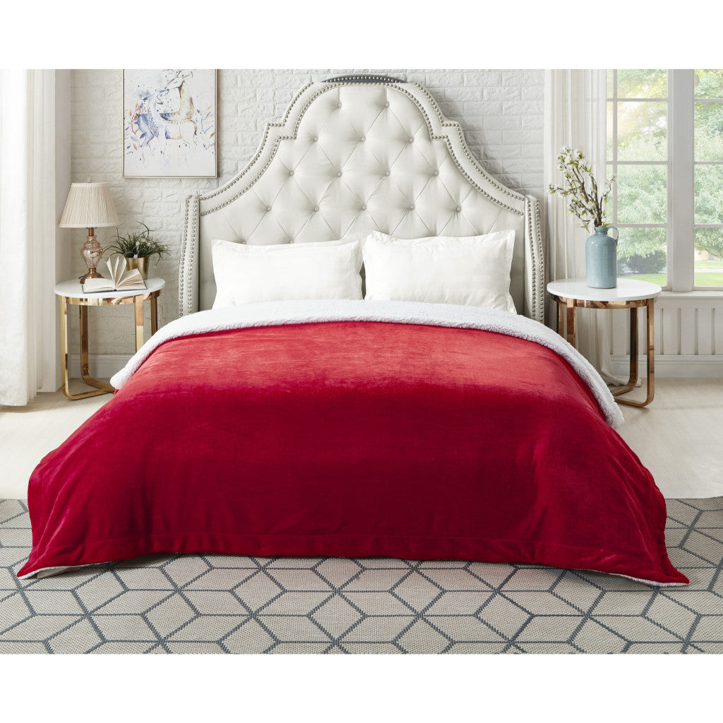 Red Knitted PolYester Solid Color Plush King Blanket