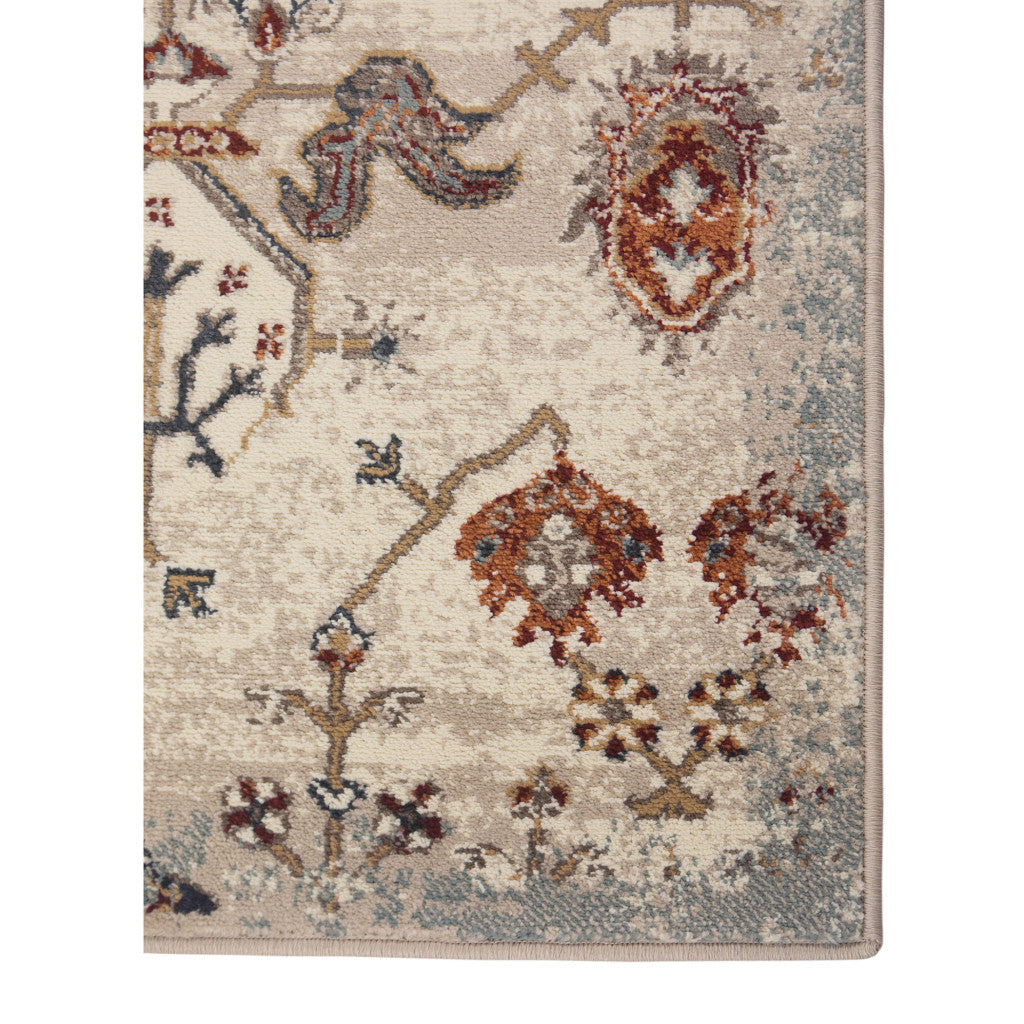 5' x 8' Beige and Orange Oriental Power Loom Area Rug