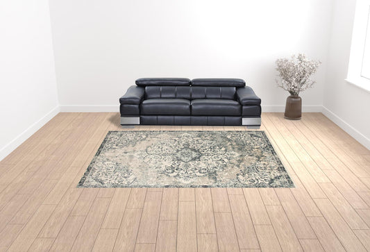 9' x 12' Blue Medallion Power Loom Area Rug