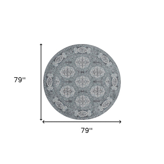 6' Blue Round Medallion Power Loom Area Rug