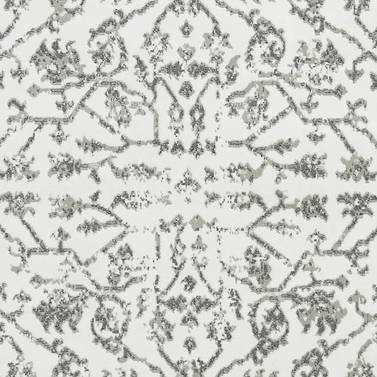 8' Light Gray Round Floral Power Loom Area Rug With Fringe