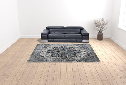 9' x 12' Gray Medallion Power Loom Area Rug
