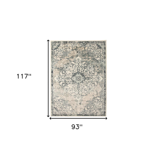 8' x 10' Beige and Blue Medallion Power Loom Area Rug