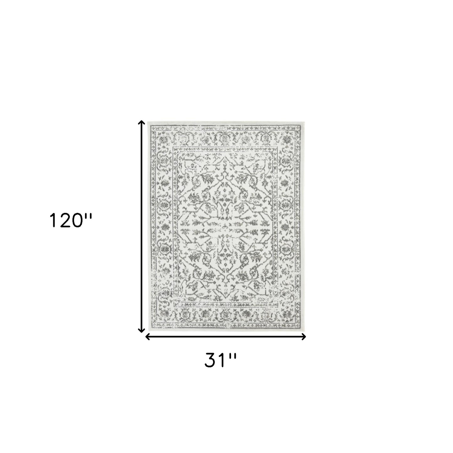 10' Light Gray Floral Power Loom Runner Rug With Fringe