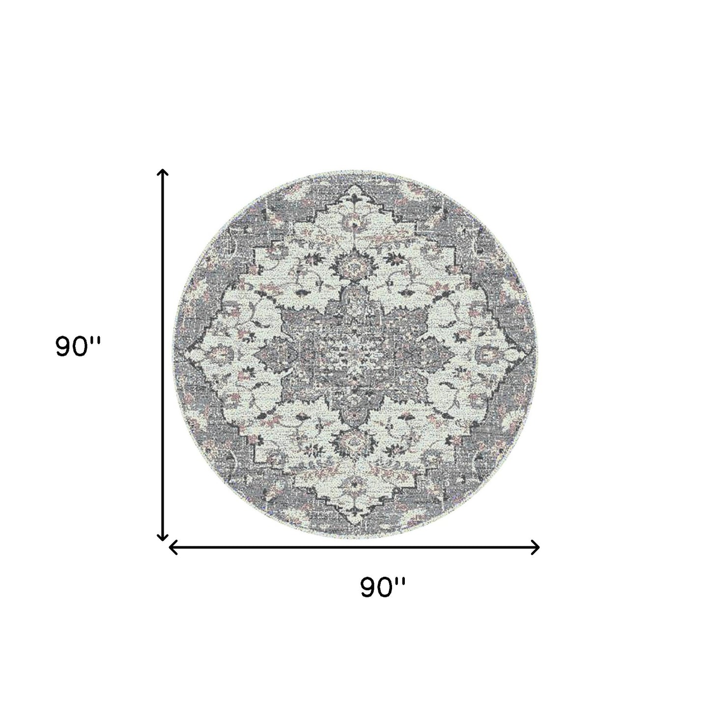 7' Gray Round Medallion Power Loom Area Rug