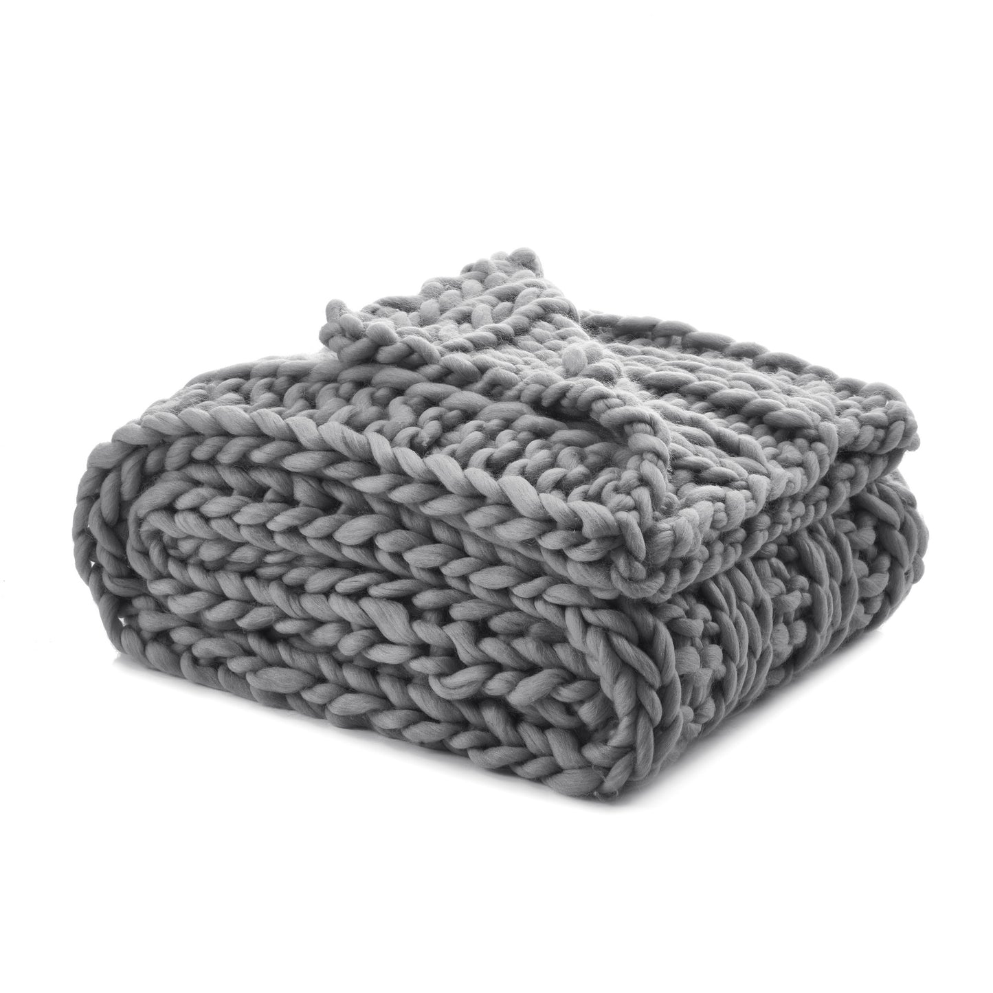 Light Gray Knitted Polyester Solid Color Throw Blanket