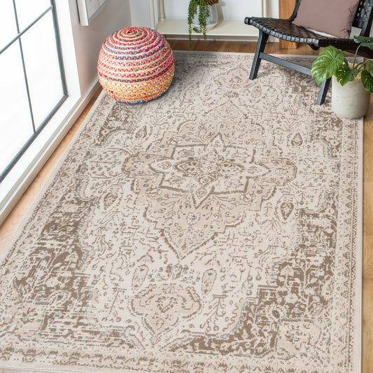 8' x 10' Cream Medallion Power Loom Area Rug